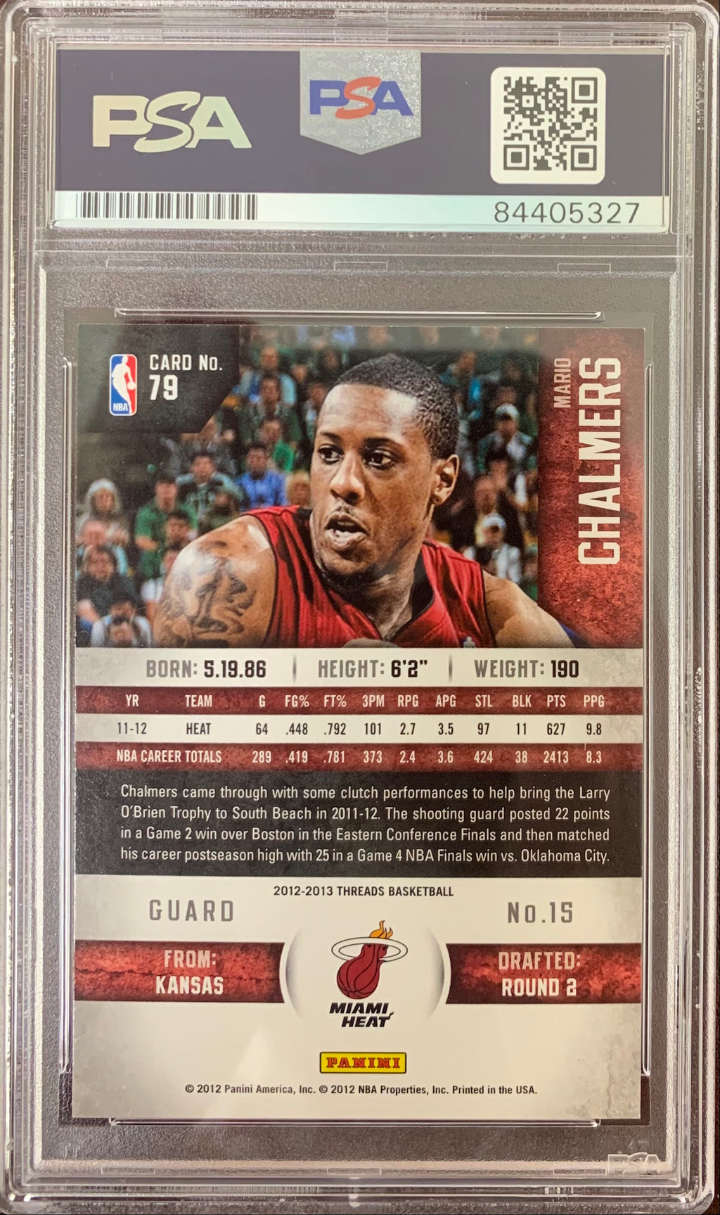 Mario Chalmers auto signed 2012 Panini #79 card Miami Heat PSA Encapsulated