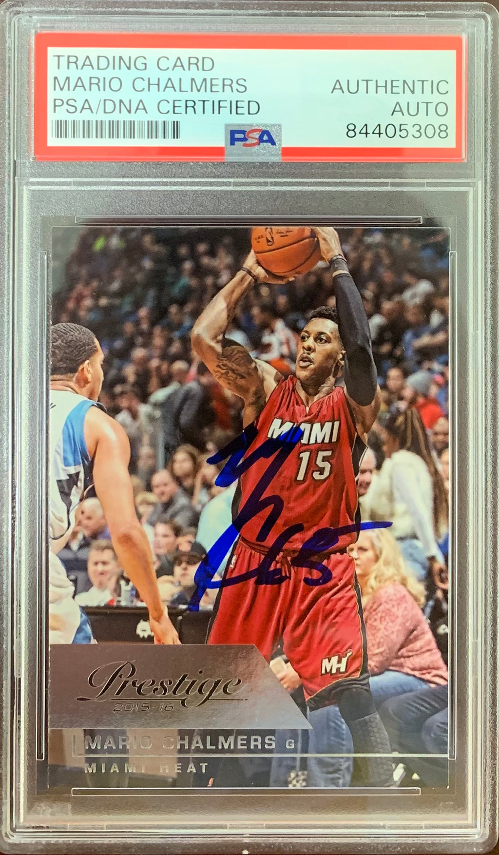 Mario Chalmers auto signed 2015 Prestige #145 card Miami Heat PSA Encapsulated