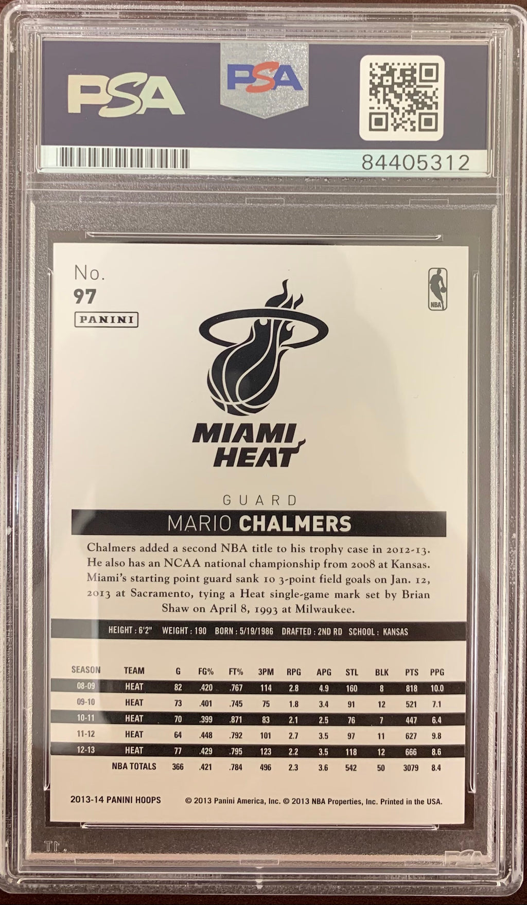 Mario Chalmers auto signed 2013 NBA Hoops #97 card Miami Heat PSA Encapsulated