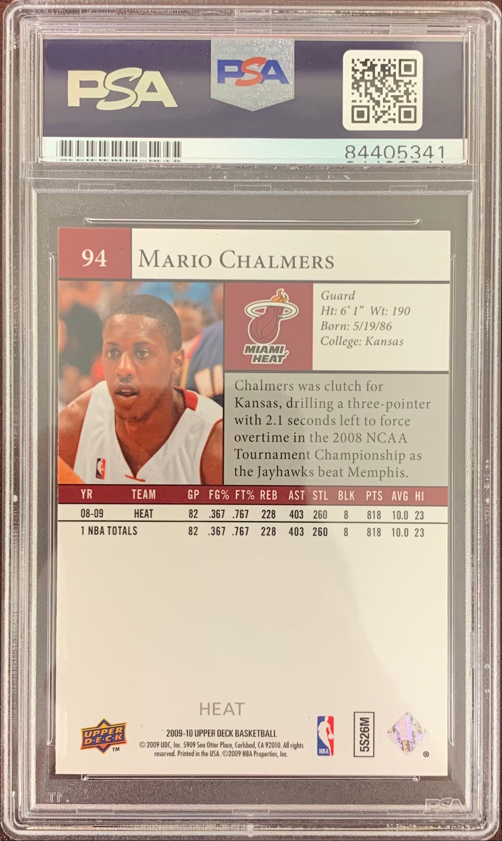 Mario Chalmers auto signed 2009 Upper Deck #94 card Miami Heat PSA Encapsulated