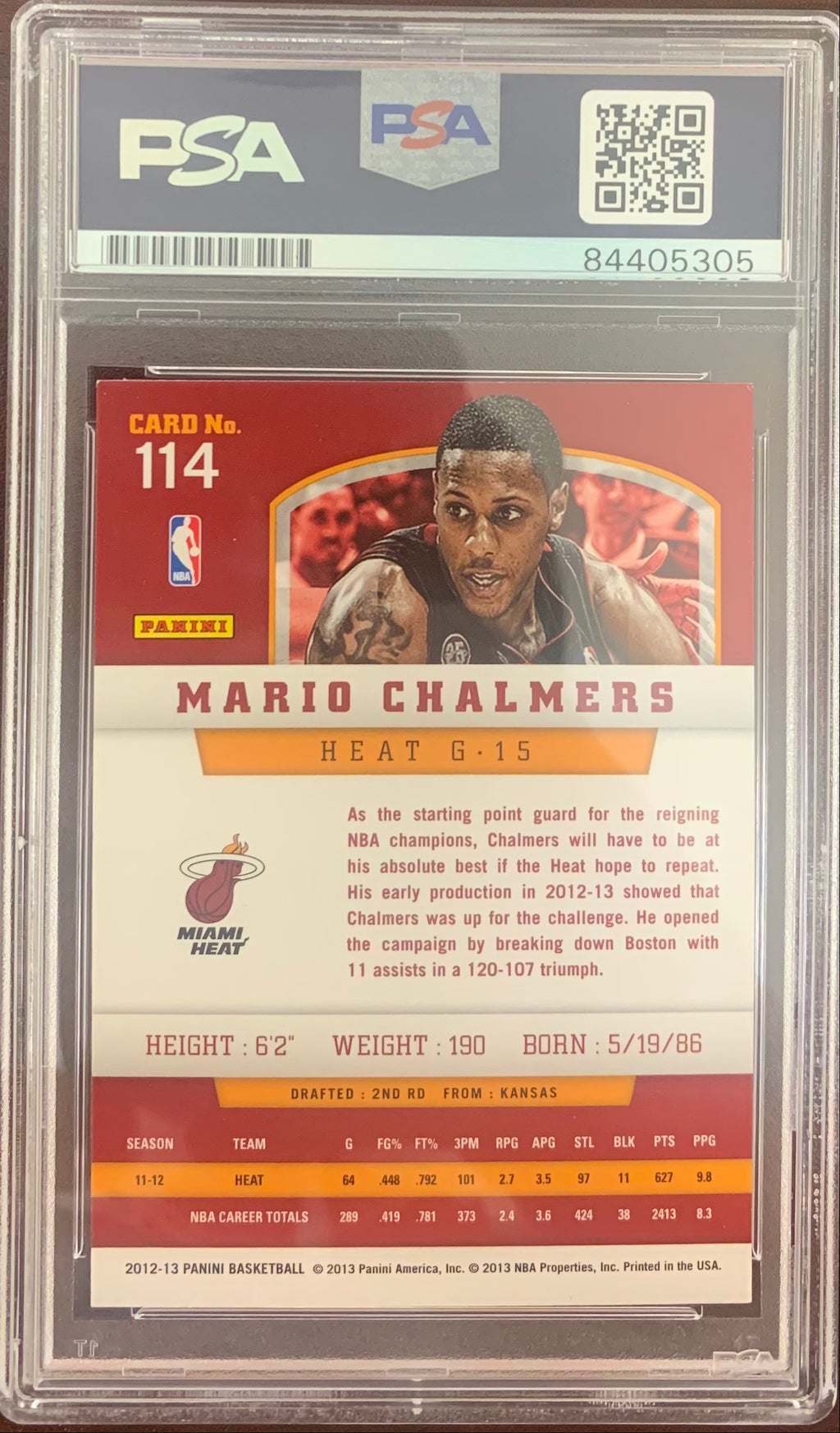 Mario Chalmers auto signed 2013 Panini #114 card Miami Heat PSA Encapsulated