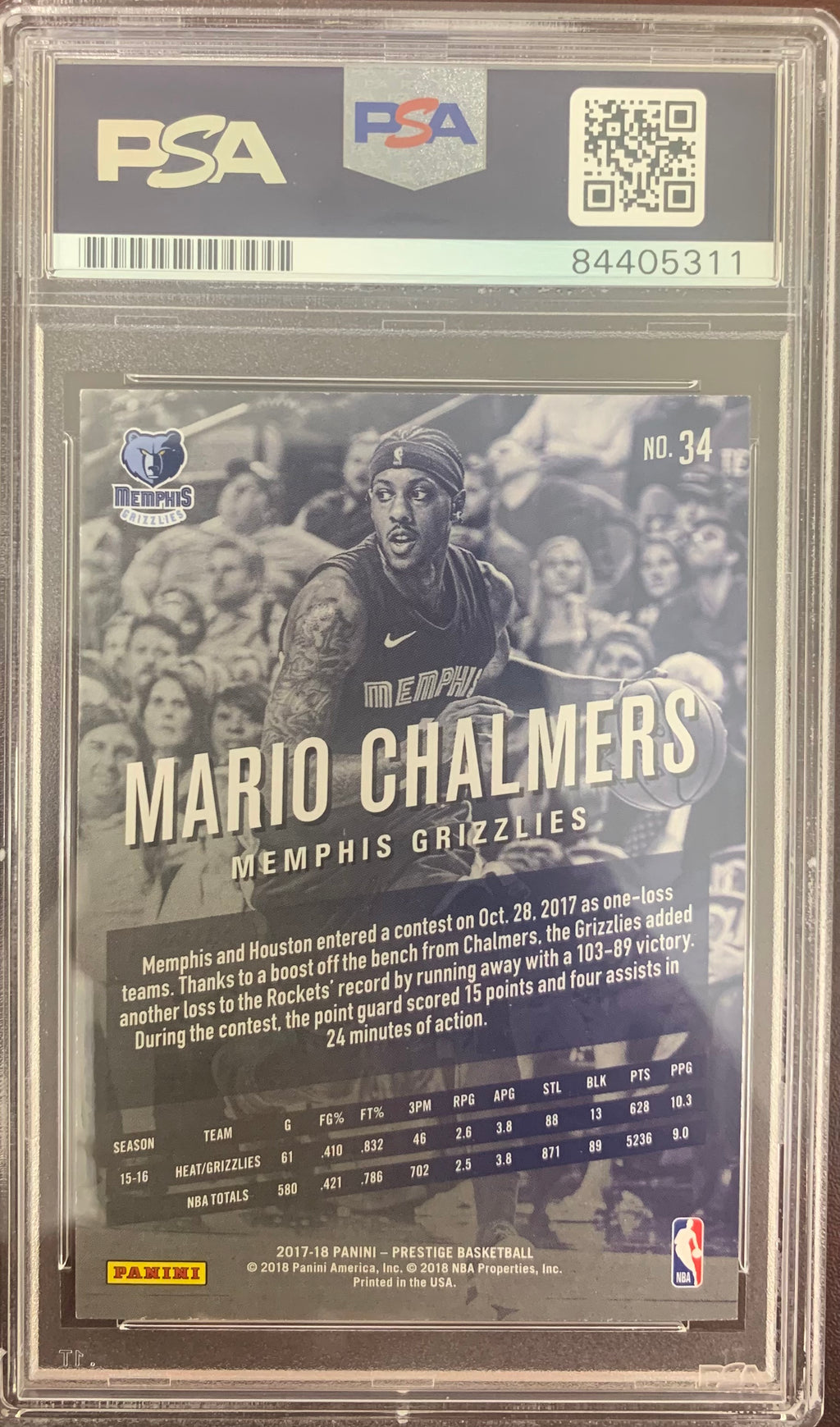 Mario Chalmers auto 2018 Prestige #34 card Memphis Grizzlies PSA Encapsulated