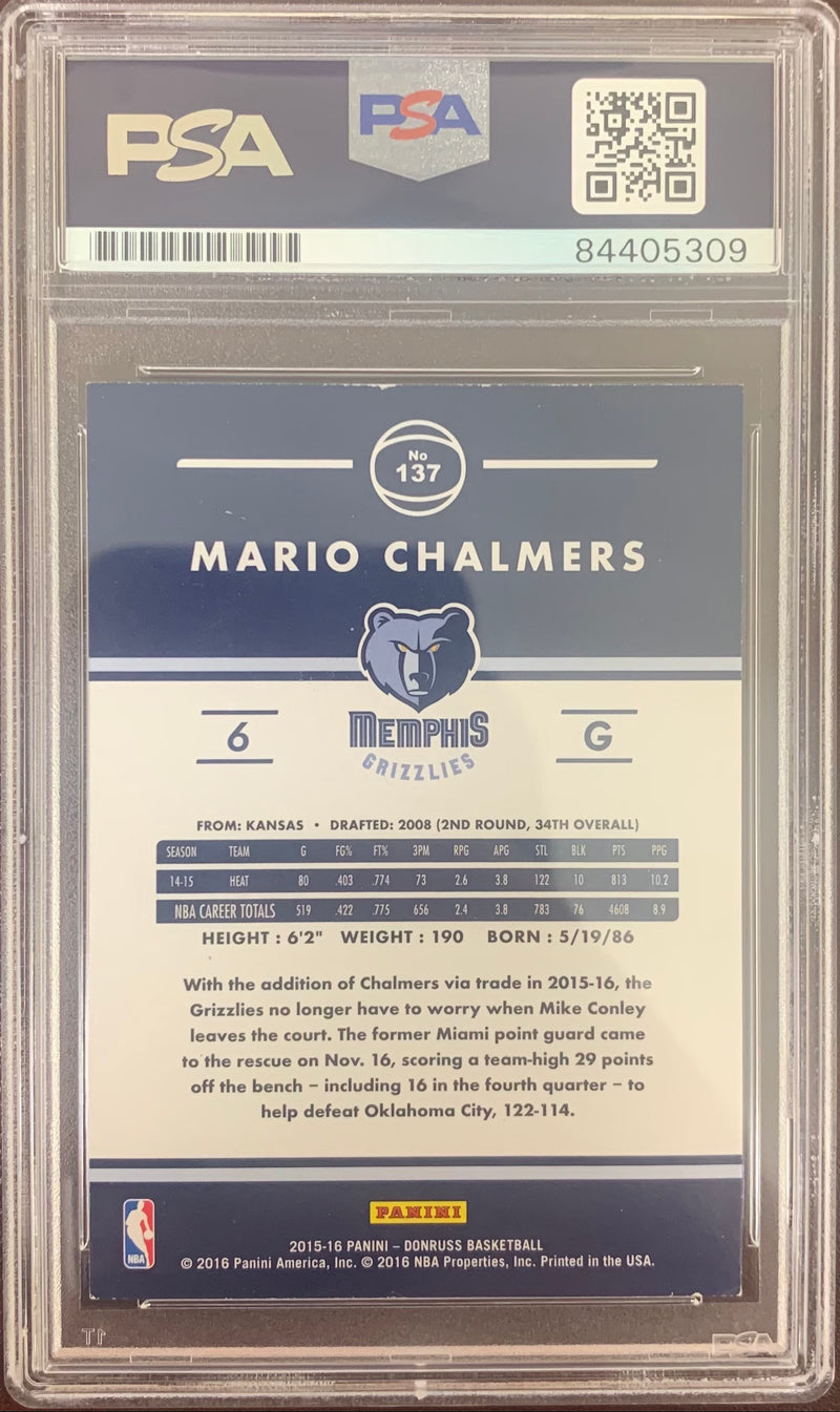 Mario Chalmers auto 2016 Donruss #137 card Memphis Grizzlies PSA Encapsulated