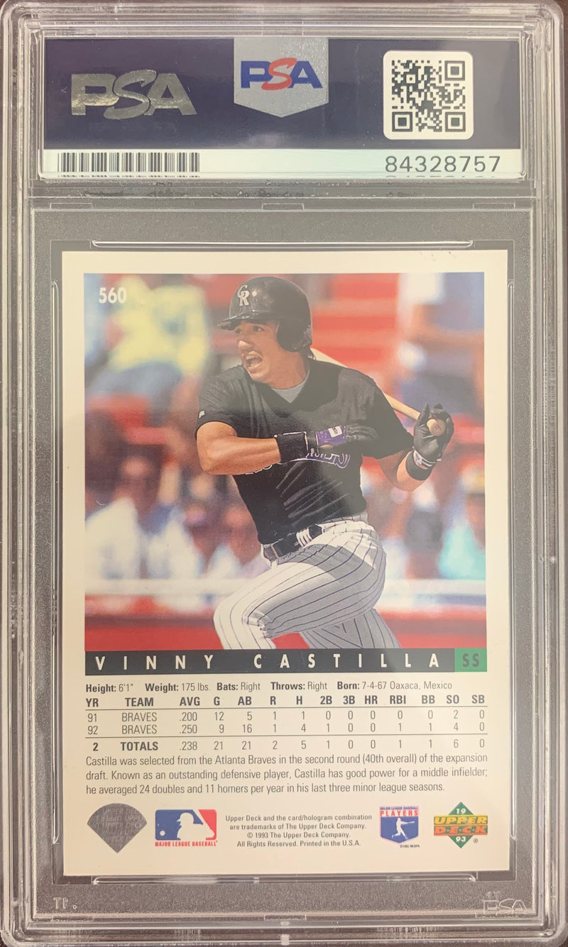 Vinny Castilla signed card 1993 Upper Deck Colorado Rockies PSA Encapsulated