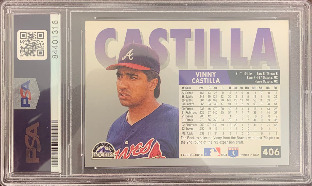 Vinny Castilla auto signed card 1993 Fleer Colorado Rockies PSA Encapsulated