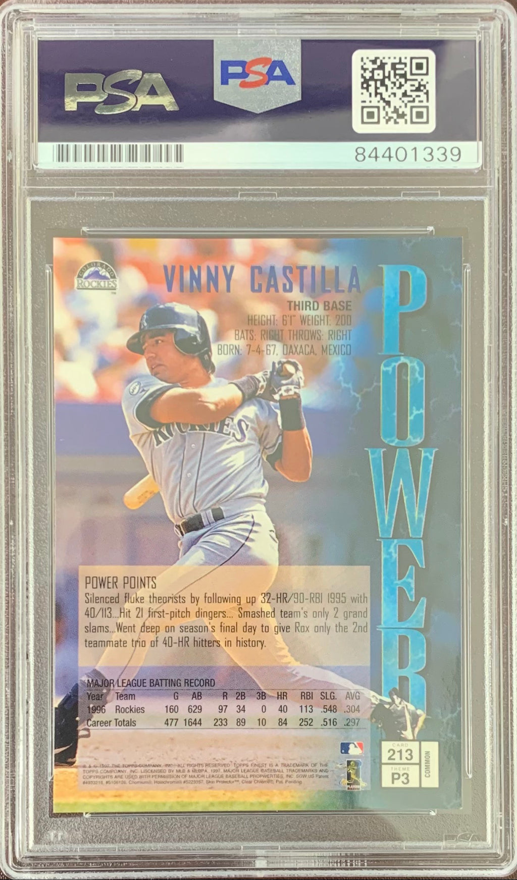 Vinny Castilla auto signed card 1997 Topps Colorado Rockies PSA Encapsulated