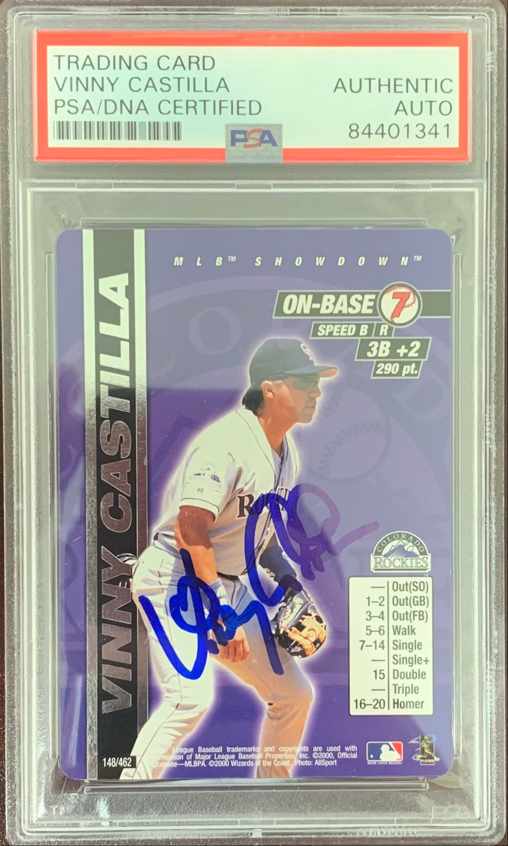 Vinny Castilla signed card 2000 Showdown #148 Colorado Rockies PSA Encapsulated