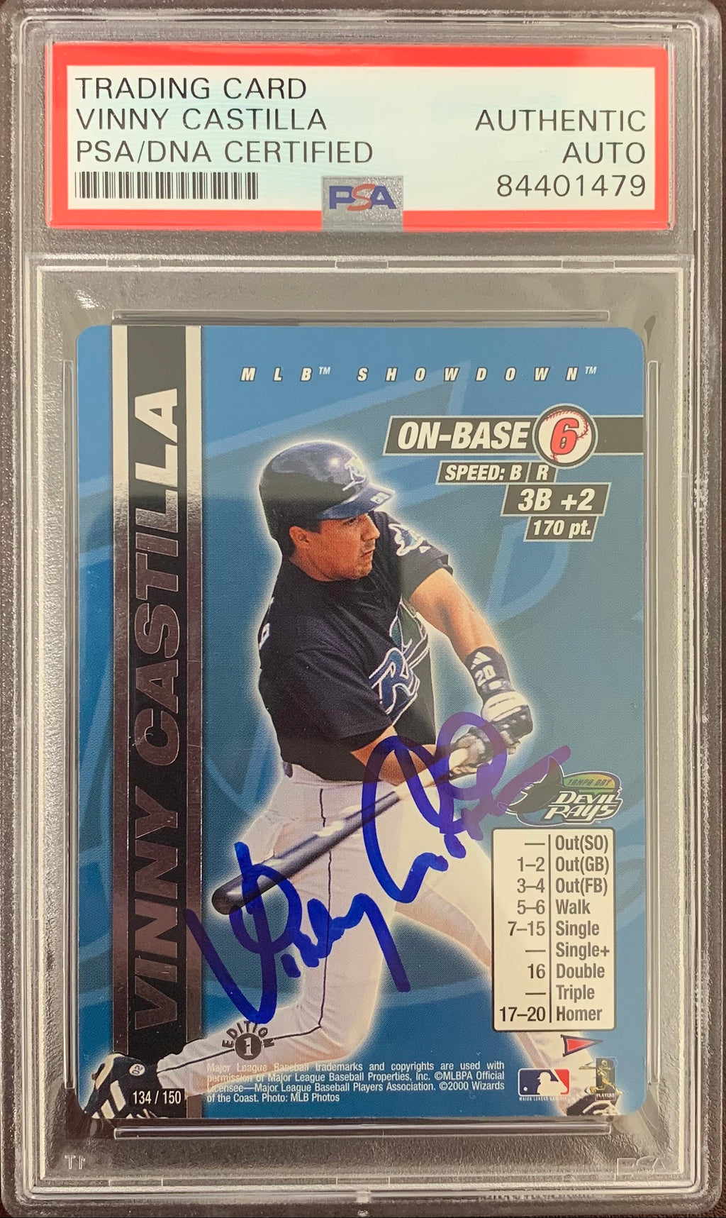 Vinny Castilla signed card 2000 Showdown #134 Tampa Bay Rays PSA Encapsulated