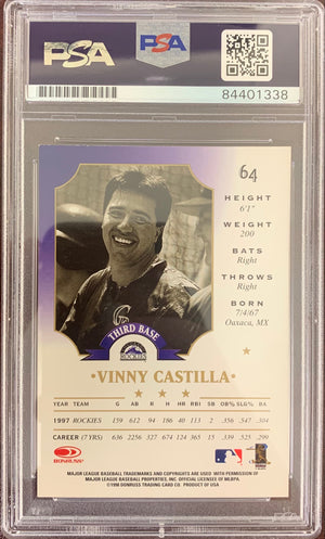 Vinny Castilla auto signed card 1998 Leaf #64 Colorado Rockies PSA Encapsulated