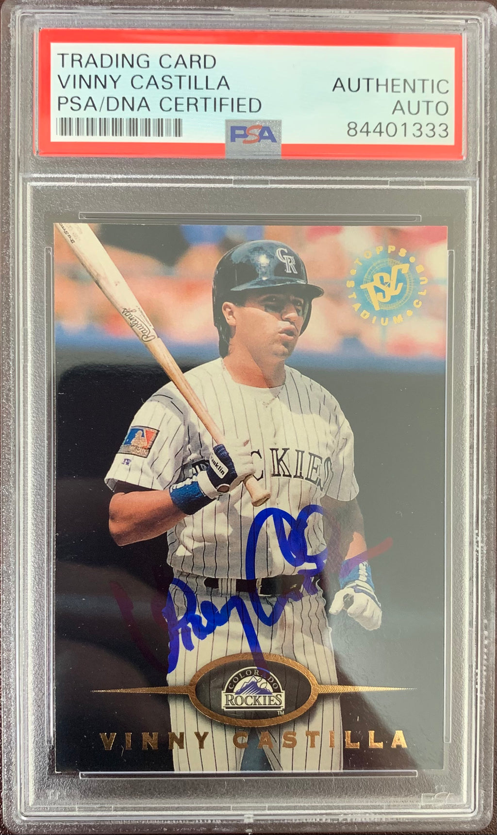 Vinny Castilla auto signed card 1995 Topps Colorado Rockies PSA Encapsulated