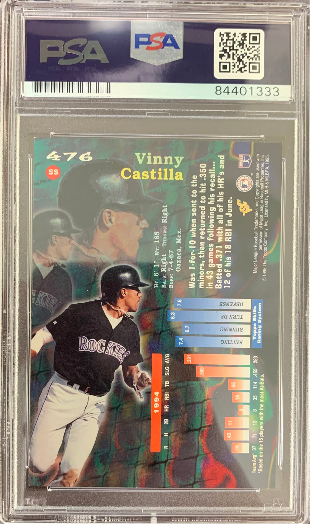 Vinny Castilla auto signed card 1995 Topps Colorado Rockies PSA Encapsulated