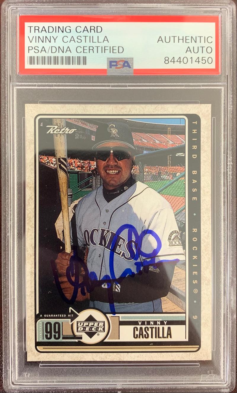 Vinny Castilla auto signed card Upper Deck #30 Colorado Rockies PSA Encapsulated