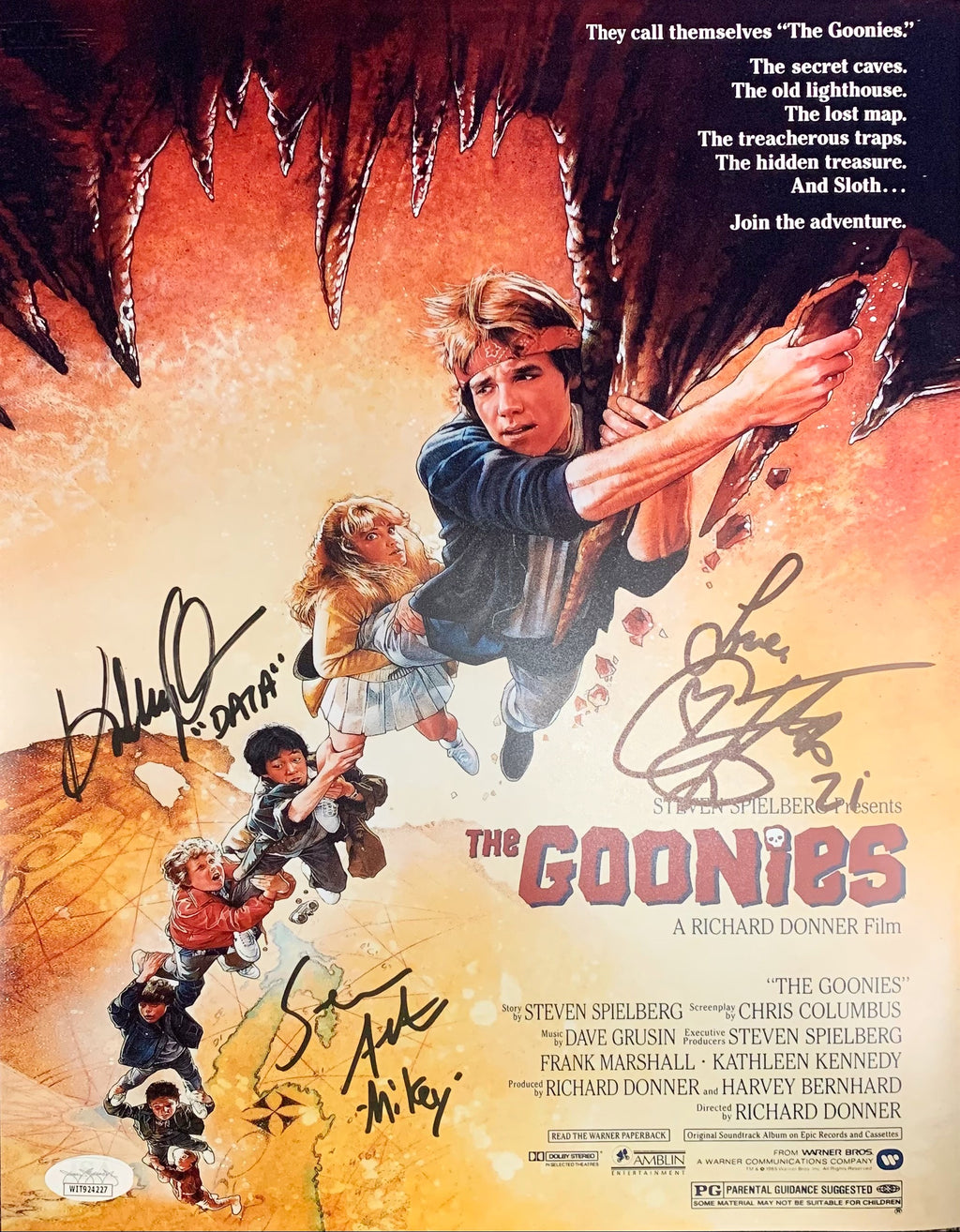 Corey Feldman Sean Astin Jonathan KeQuan signed insc 11x14 photo JSA COA Goonies