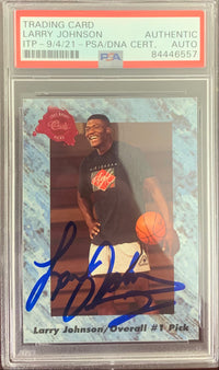 Larry Johnson auto 1991 Classic RC #192 UNLV PSA Encapsulated Charolett Hornets