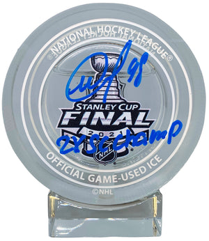 Mikhail Sergachev signed inscribed Stanley Cup Game Used Ice Puck Lightning JSA