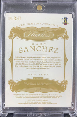 Gary Sanchez autographed signed Card 1/1 New York Yankees 2018 Panini Flawless - JAG Sports Marketing
