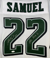 ASANTE SAMUEL SR. SIGNED INSCRIBED CUSTOM WHITE PRO STYLE AUTOGRAPHED JERSEY JSA COA