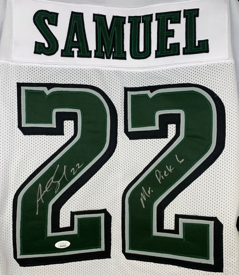 ASANTE SAMUEL SR. SIGNED INSCRIBED CUSTOM WHITE PRO STYLE AUTOGRAPHED JERSEY JSA COA