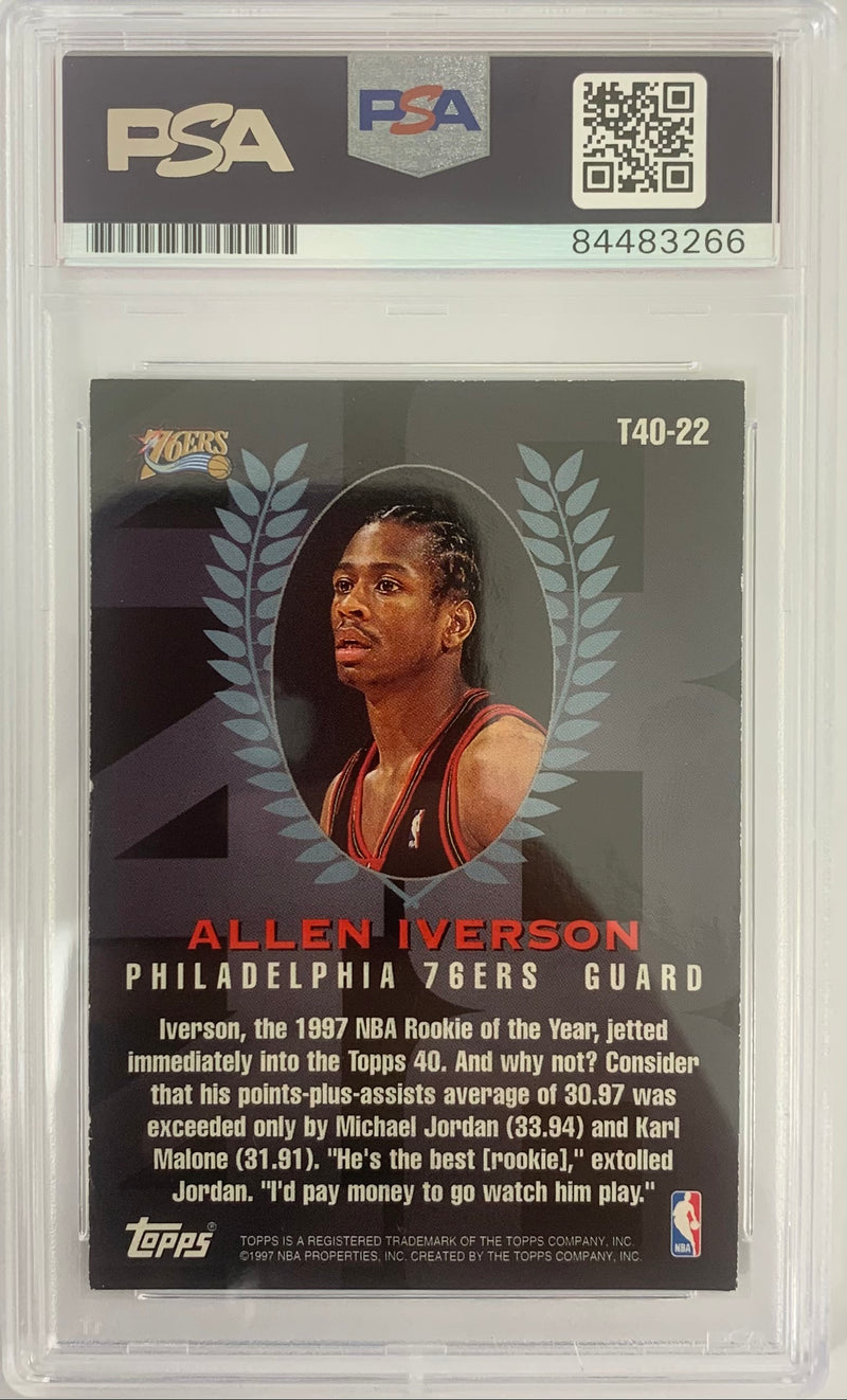 Allen Iverson auto signed card 1997 Topps 40 NBA Philadelphia 76ers PSA Encap