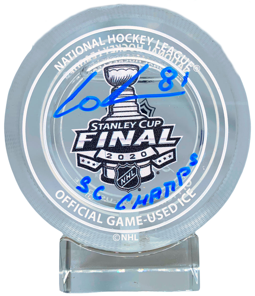 Erik Cernak autograph inscribed Stanley Cup Game Used Ice puck TB Lightning JSA