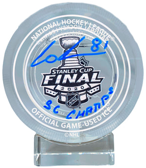 Erik Cernak autograph inscribed Stanley Cup Game Used Ice puck TB Lightning JSA