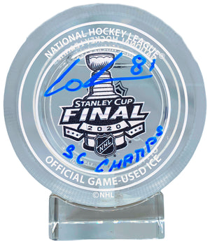 Erik Cernak autograph inscribed Stanley Cup Game Used Ice puck TB Lightning JSA