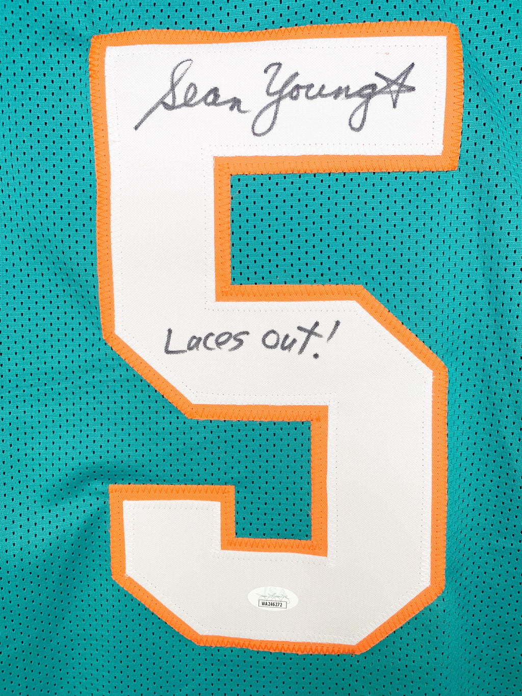 SEAN YOUNG "RAY FINKLE" SIGNED INSCRIBED CUSTOM TEAL AUTOGRAPHED INSCRIBED JERSEY PSA COA ACE VENTURA
