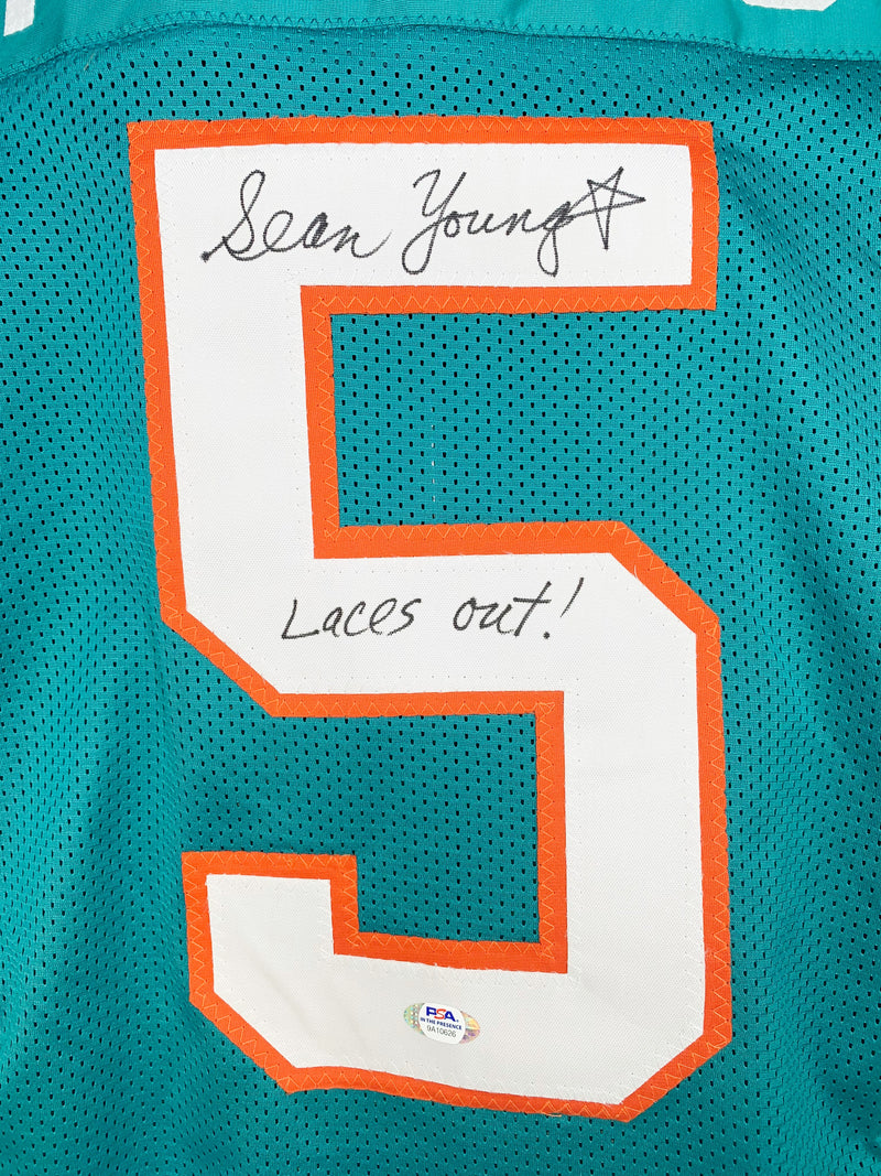 SEAN YOUNG "RAY FINKLE" SIGNED INSCRIBED CUSTOM TEAL AUTOGRAPHED INSCRIBED JERSEY PSA COA ACE VENTURA