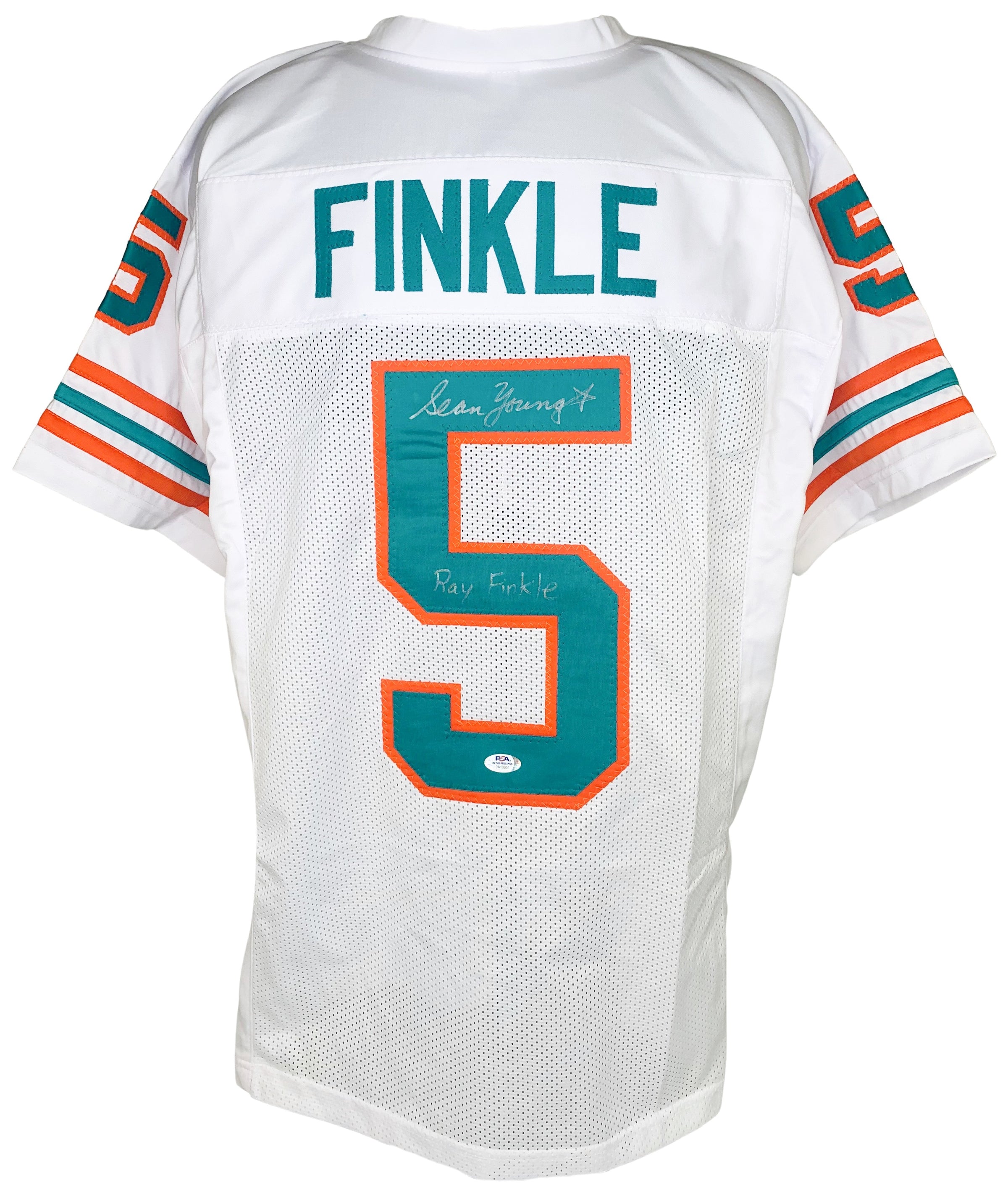 Jag Sports Marketing Sean Young Ray Finkle Signed Inscribed Custom White Autographed Inscribed Jersey PSA COA Ace Ventura