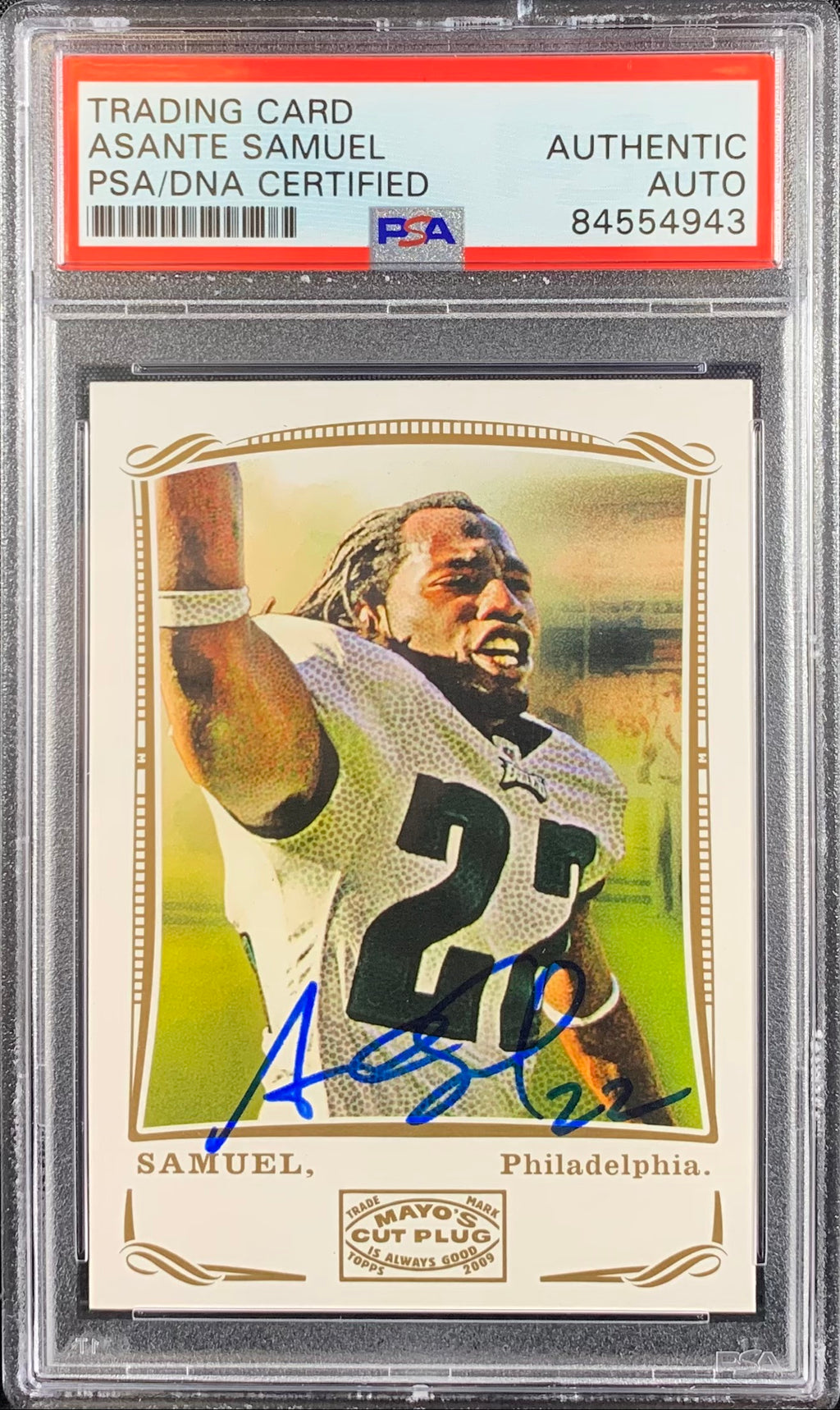 Asante Samuel auto card Topps 2009 #21 Philadelphia Eagles PSA Encapsulated