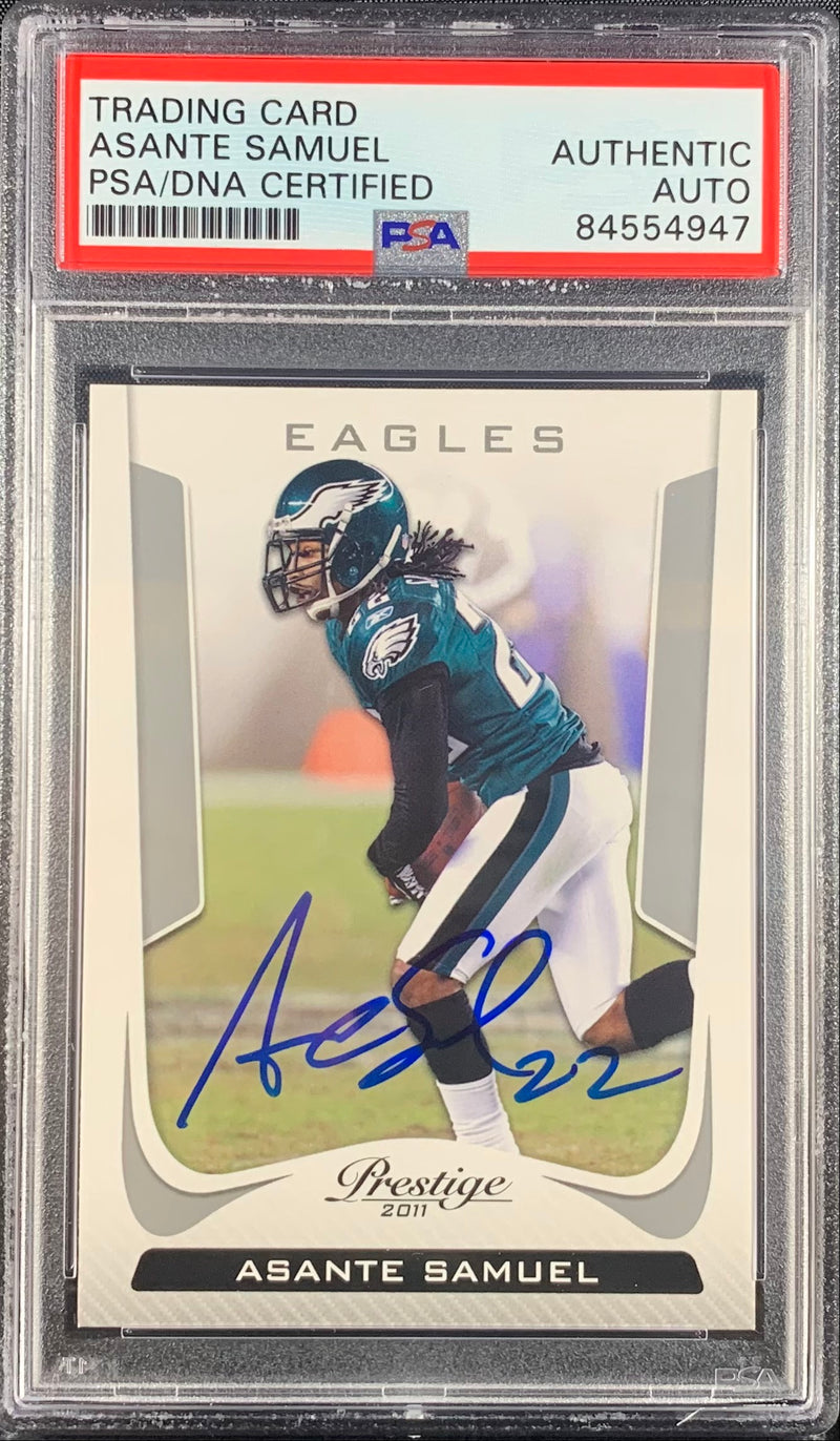 Asante Samuel auto card Panini Prestige 2011 #148 Philadelphia Eagles PSA Encap