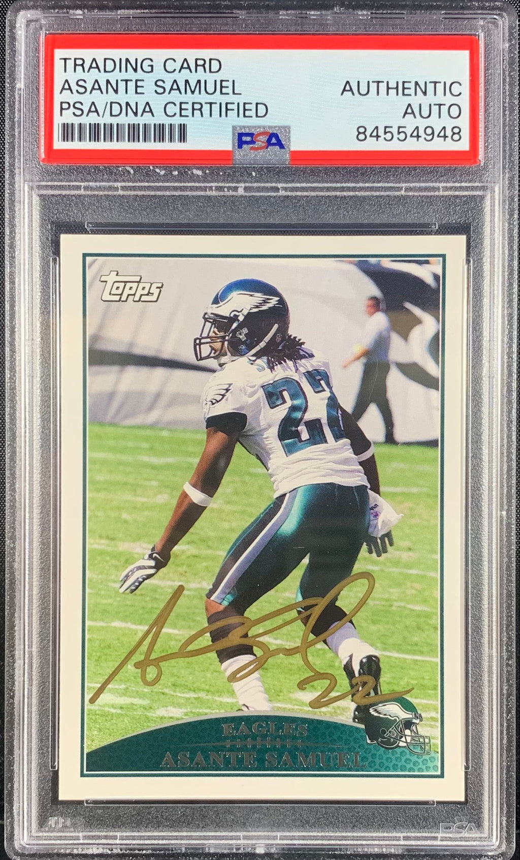 Asante Samuel auto card Topps 2009 #271 Philadelphia Eagles PSA Encapsulated