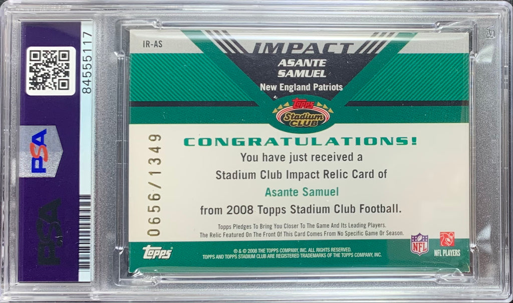 Asante Samuel auto card Topps SC 2008 /1349 New England Patriots PSA Mr. Pick 6 Player Worn
