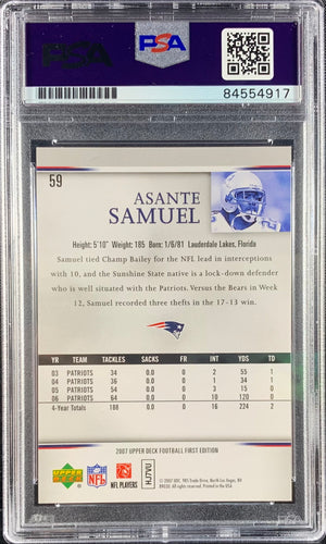 Asante Samuel auto insc card Upper Deck '07 New England Patriots PSA Mr. Pick 6