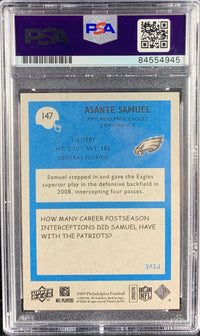 Asante Samuel auto card Upper Deck 2009 #147 Philadelphia Eagles PSA Encap