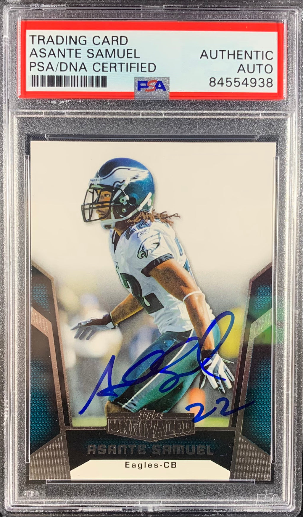 Asante Samuel auto card Topps Unrivaled 2010 #61 Philadelphia Eagles PSA Encap