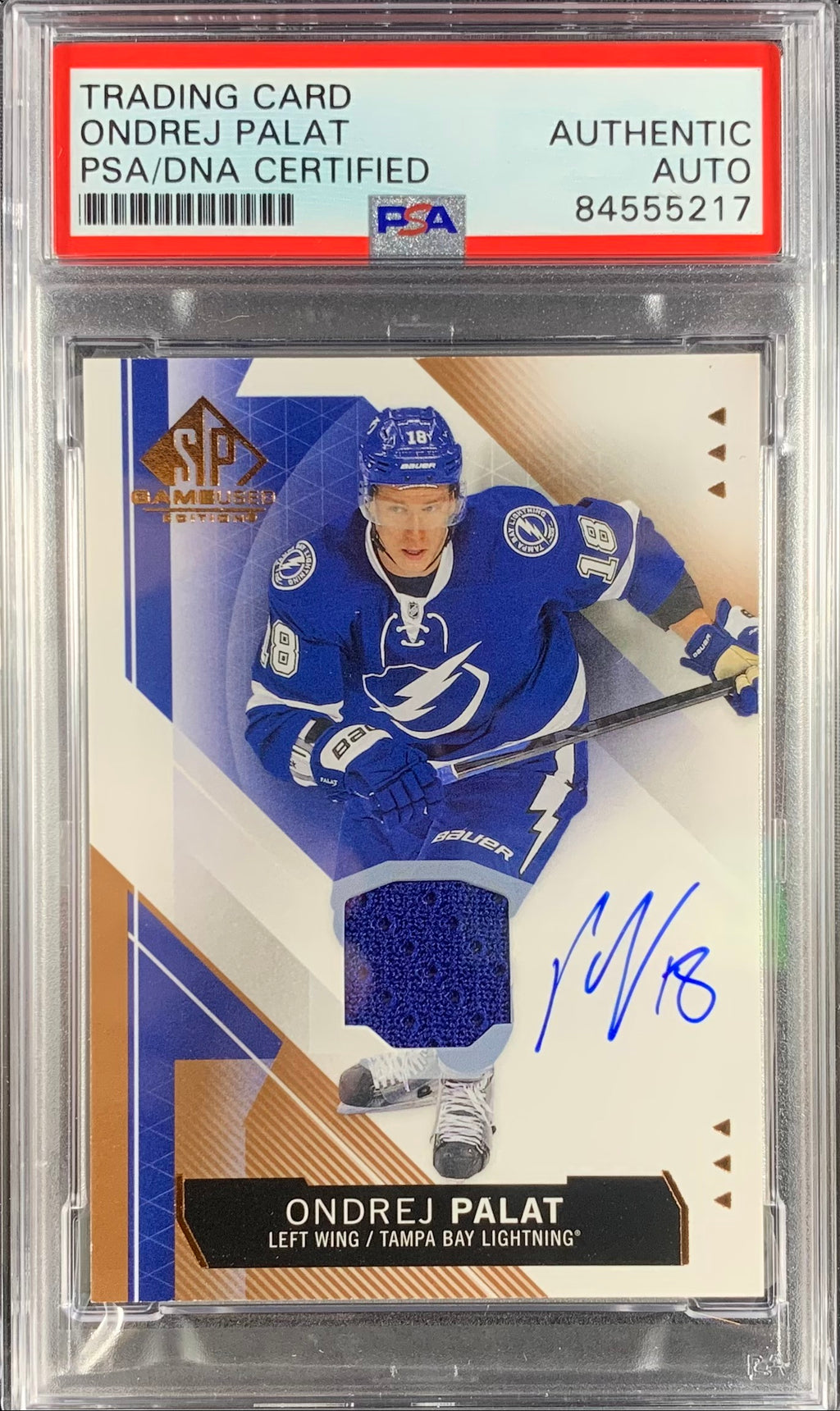 Ondrej Palat auto card Upper Deck SP Game Used 2016 #72 Lightning PSA Encap Game Worn