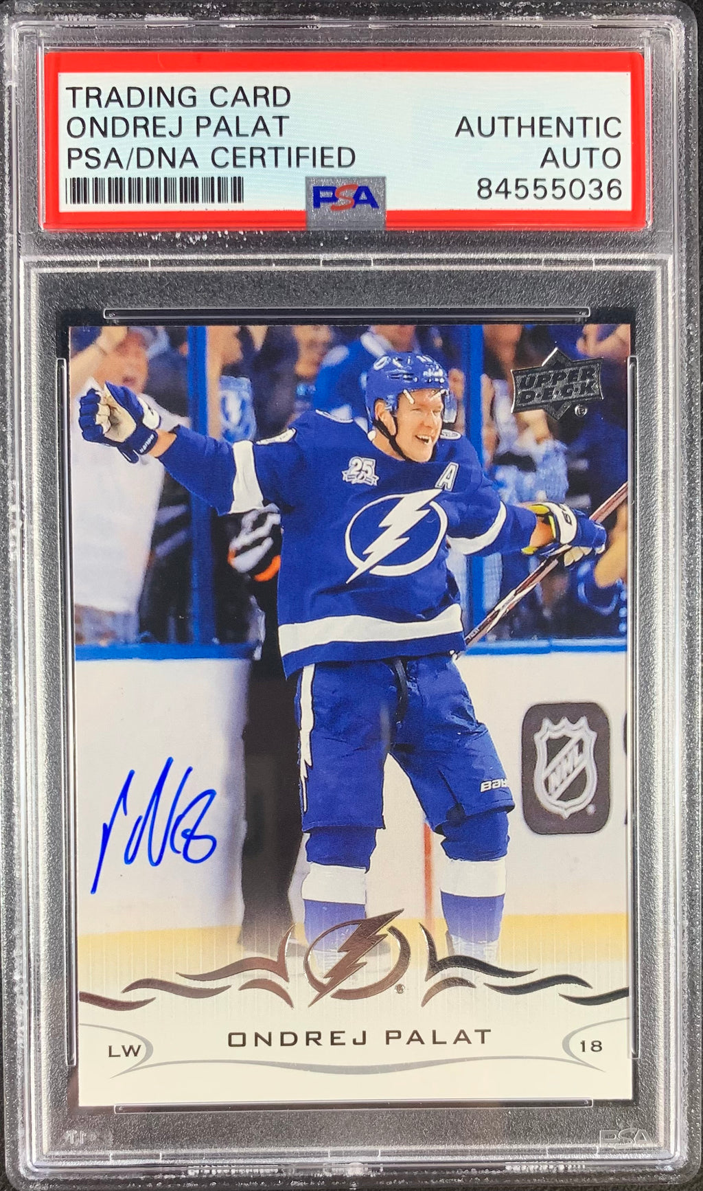 Ondrej Palat auto card Upper Deck Series 1 #162 2018 Lightning PSA Encap