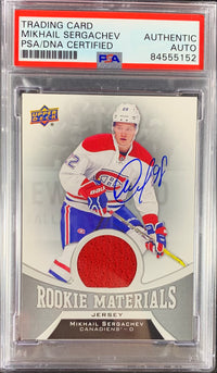 Mikhail Sergachev auto RC Upper Deck Materials Canadians PSA Encap Player Worn