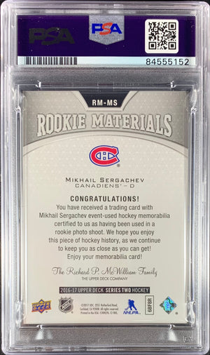 Mikhail Sergachev auto RC Upper Deck Materials Canadians PSA Encap Player Worn