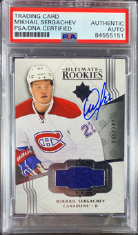 Mikhail Sergachev auto RC Upper Deck Ultimate Canadians PSA Encap Player Worn