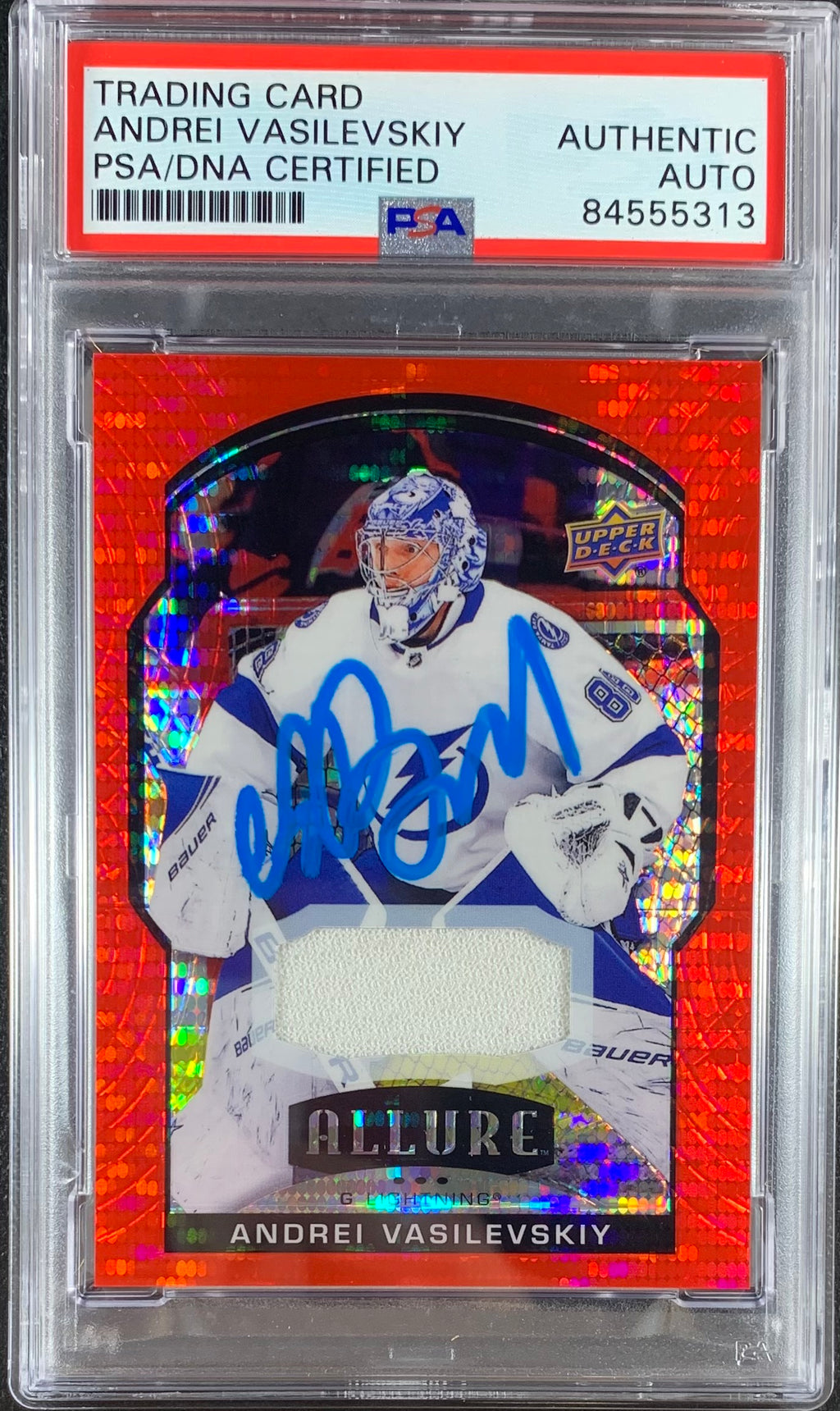 Andrei Vasilevskiy auto card Game Used Upper Deck Allure Lightning PSA Encap