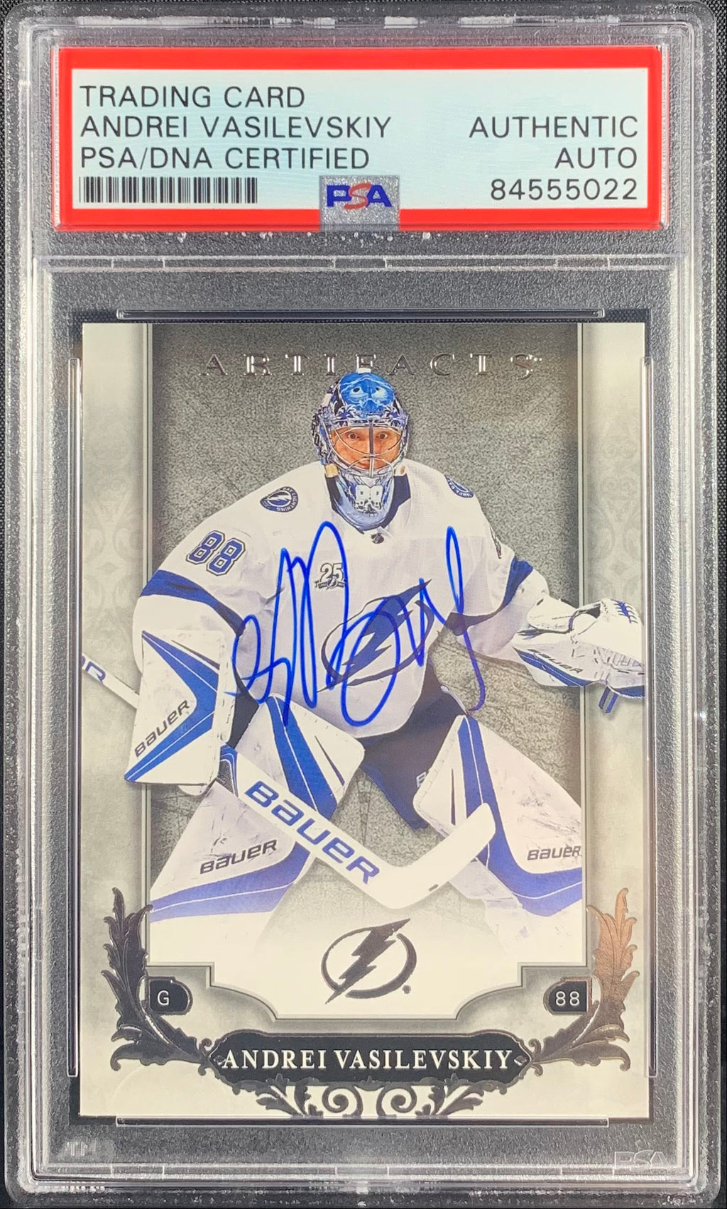 Andrei Vasilevskiy auto card Upper Deck Artifacts #90 2018 Lightning PSA Encap