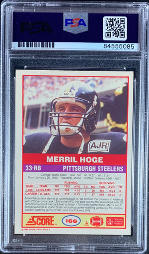 Merril Hoge auto 1989 Score card #166 Pittsburgh Steelers PSA Encapsulated