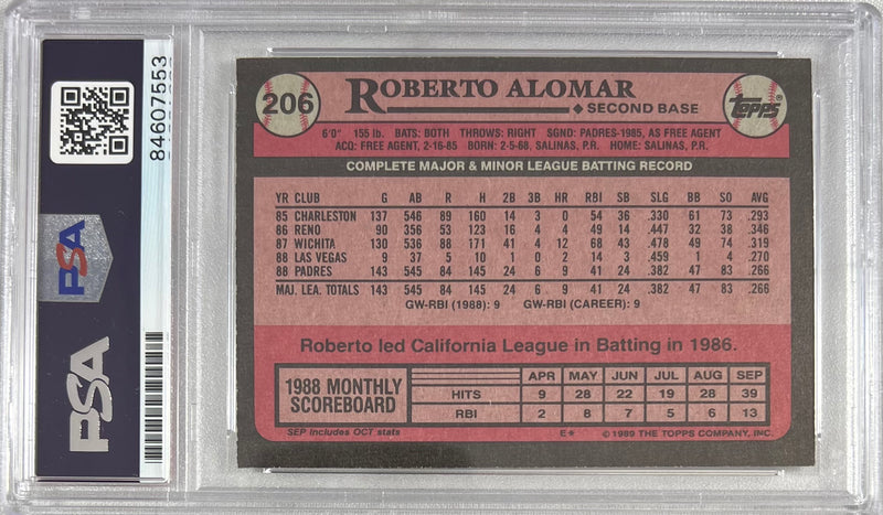 Roberto Alomar auto inscribed Topps RC MLB San Diego Padres PSA Encapsulated