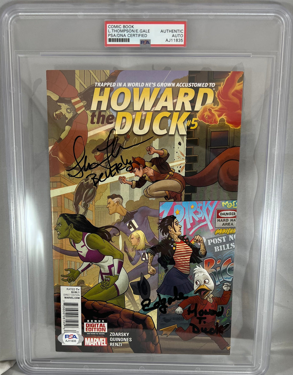 Ed Gale Lea Thompson signed insc Comic Book Howard the Duck PSA Encapsulated