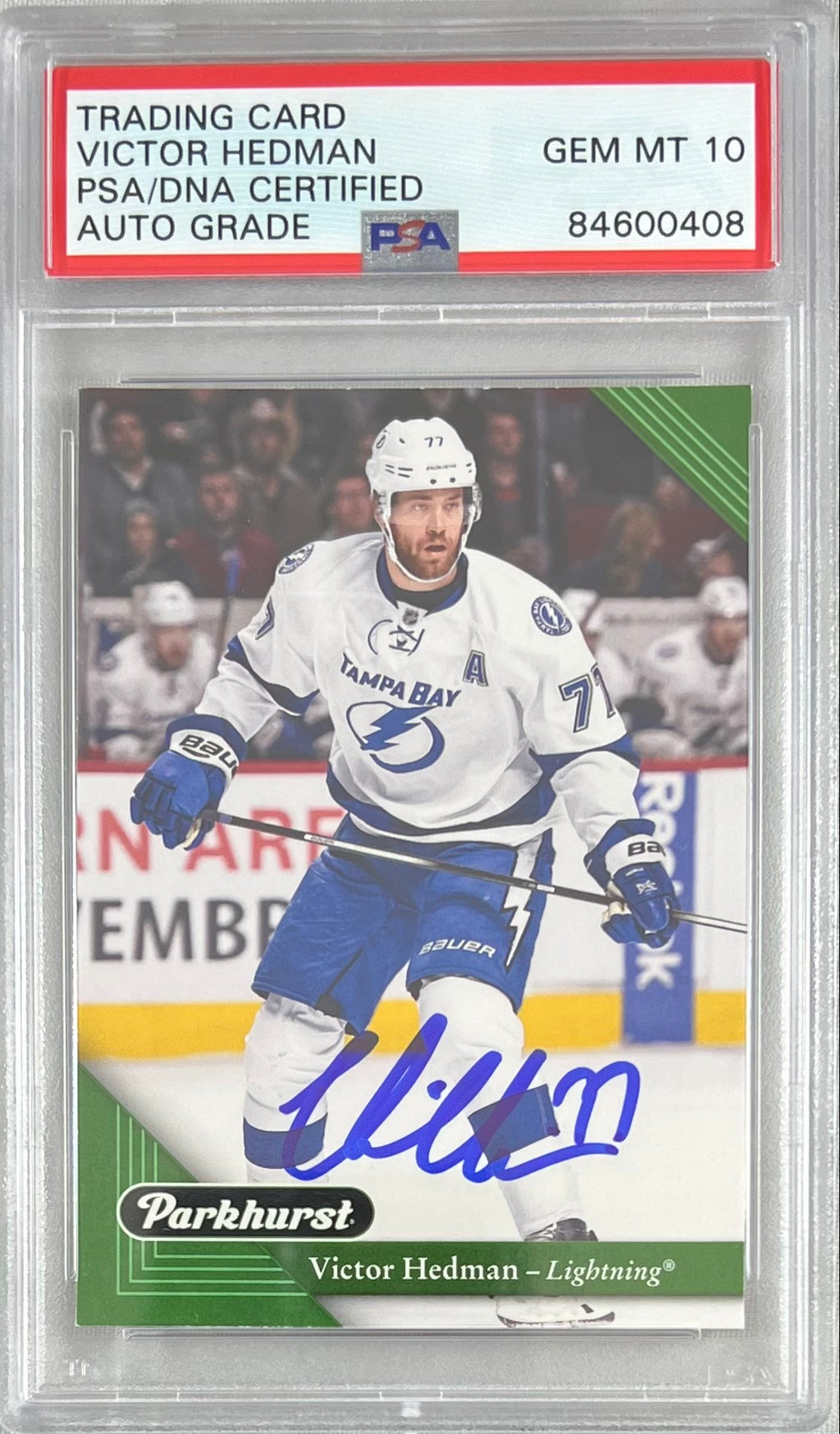 Victor Hedman auto signed 2017-18 Parkhurst card #208 PSA Gem Mint 10 Lightning