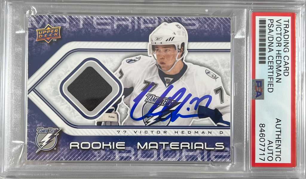 Victor Hedman auto RC Upper Deck Rookie Materials #RM-HV Lightning PSA Encap