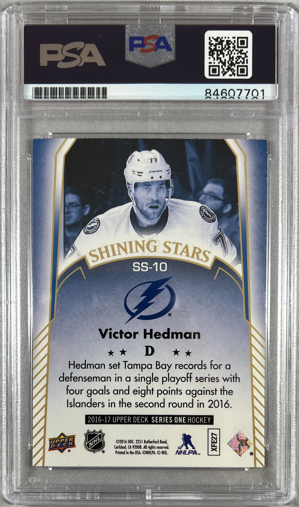 Victor Hedman auto signed 2016 Upper Deck card #SS-10 Lightning PSA Encapsulated