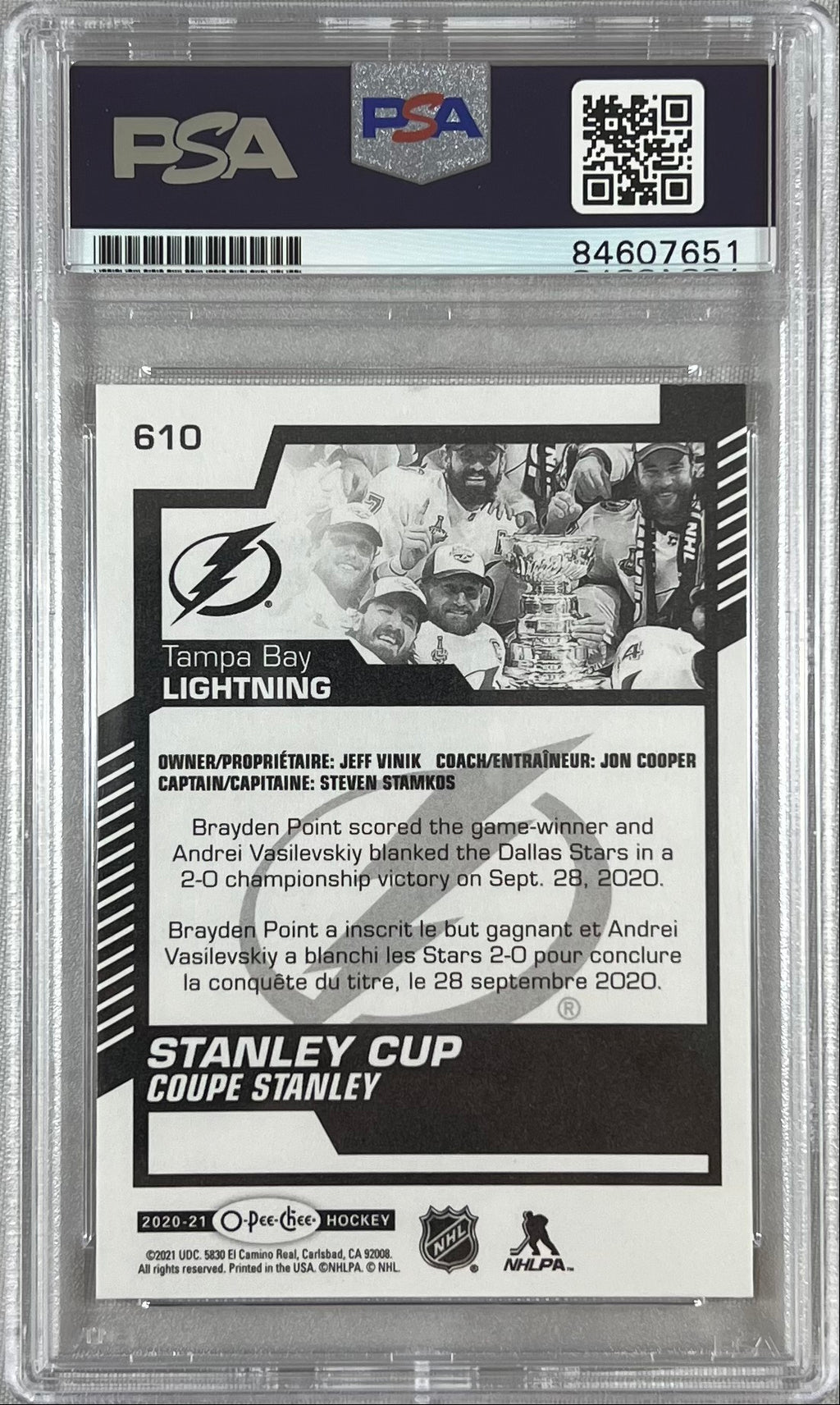 Victor Hedman auto 2020-21 O-Pee-Chee card #610 Lightning PSA Encapsulated